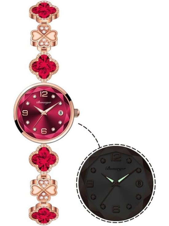 Accessories - Women's Red Luxury Dress Ladies Stainless Steel Bracelet Date Wrist Watches